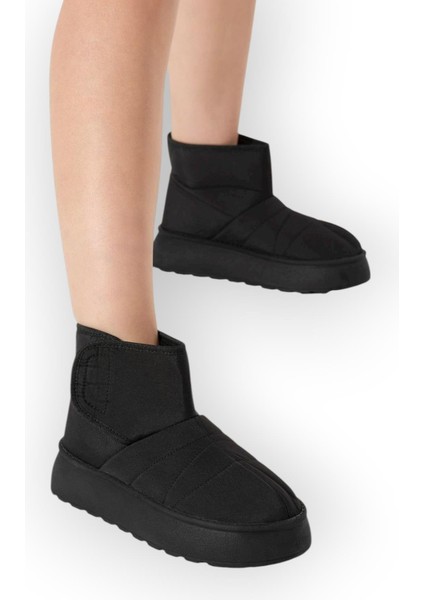 İçi Kürklü Paraşüt Kumaş Cırtlı Kalın Taban Kadın Bot SİYAH fırsatları