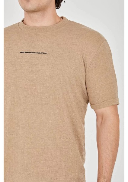 Unisex Jakar Kumaş Slim Fit T-Shirt - Kahverengi fiyatları