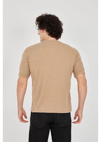 Unisex Jakar Kumaş Slim Fit T-Shirt - Kahverengi modelleri