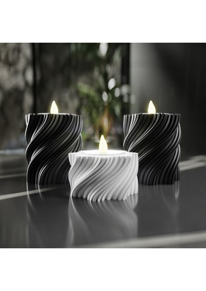 3’lü Spiral Tasarım Plastik Mumluk Seti – Siyah ve Beyaz – Tealight Uyumlu Dekoratif Masa Üstü Mumluk fiyatları