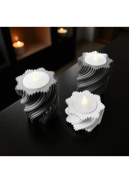 3’lü Spiral Tasarım Plastik Mumluk Seti – Siyah ve Beyaz – Tealight Uyumlu Dekoratif Masa Üstü Mumluk modelleri