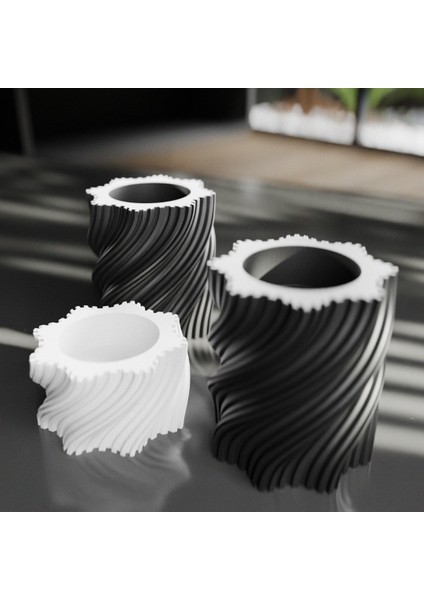 3’lü Spiral Tasarım Plastik Mumluk Seti – Siyah ve Beyaz – Tealight Uyumlu Dekoratif Masa Üstü Mumluk fırsatları