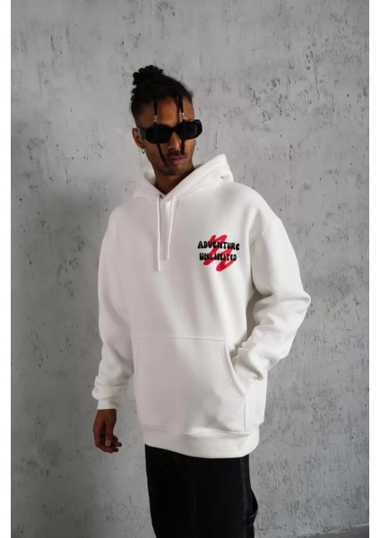 Erkek Şapkalı Güvercin Baskılı Kapşonlu Sweat - Beyaz fiyatları