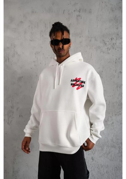 Erkek Şapkalı Güvercin Baskılı Kapşonlu Sweat - Beyaz modelleri