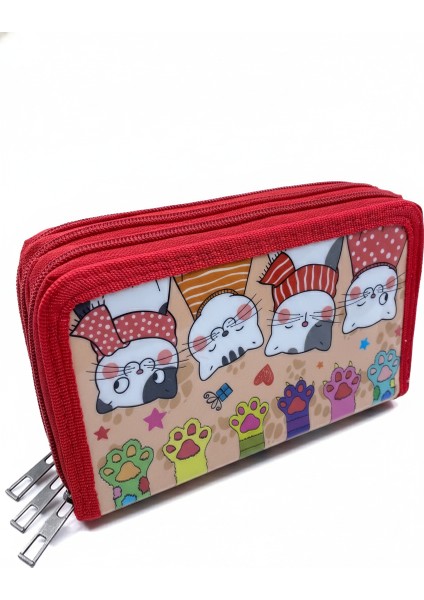 Üç Gözlü Lastikli Kalemlik Loves Kırmızı fiyatları