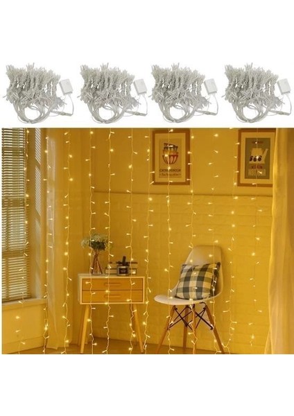 8 Fonksiyonlu 200 LED 10 Saçak Şerit LED 2x2 Perde Ip LED (Gün Işığı)