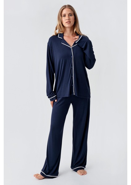 Uzun Kollu Düğmeli Esnek Viskoz Pijama Takım 18207 fiyatları