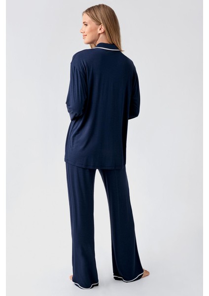 Uzun Kollu Düğmeli Esnek Viskoz Pijama Takım 18207 modelleri