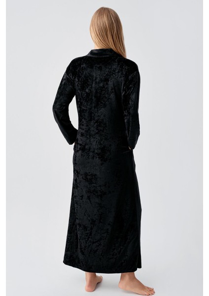 Uzun Kollu Fermuarlı Cepli Esnek Viskoz Kadife Elbise fiyatları