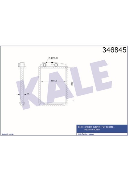 -346845 - Kalorifer Radyatörü Peugeot Boxer - Cıtroen Jumper 2.2/3.0hdı - Fıat Ducato 2.3/3.0dmtj 06=> (Motor Içi) [brazıng Al/al] [230X165,8X26]