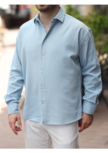 Erkek Relax Fit Muslin/keten Gömlek