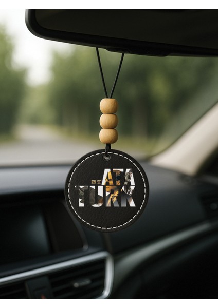 Özel Tasarım Deri Baskılı Desenli Araba Dikiz Aynası Süsü Siyah - Atatürk Kolaj