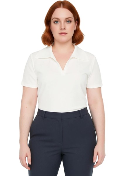 Kadın Polo Yaka Kısa Kollu Vücuda Oturan Fitilli Örme Bluz Günlük Rahat Kullanım Için Ideal modelleri