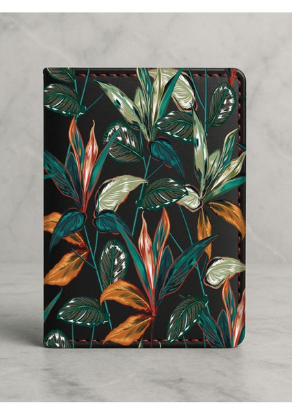 Ruhsat Koruyucu Baskılı Kart Bölmeli Siyah Vinlex Deri Ruhsat Kabı Kılıfı Retro Bahçe