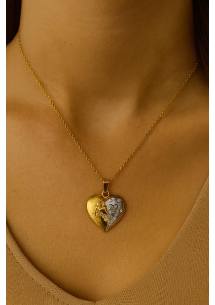 Sarı Gümüş Kalpli Çelik Kolye