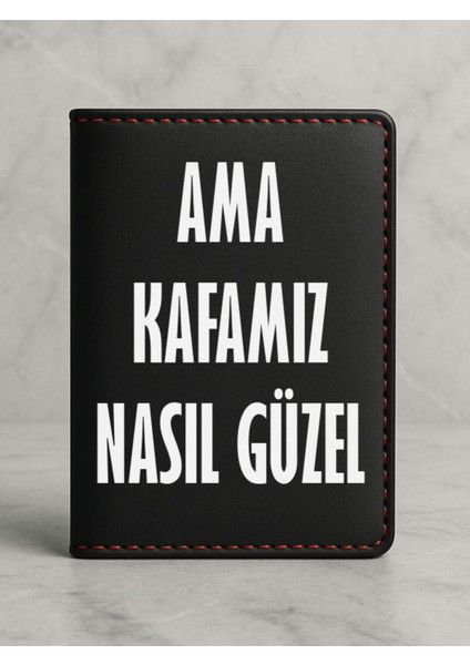 Ruhsat Koruyucu Baskılı Kart Bölmeli Siyah Vinlex Deri Ruhsat Kabı Kılıfı Kafamız Güzel