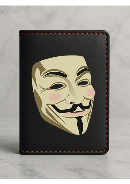 Ruhsat Koruyucu Baskılı Kart Bölmeli Siyah Vinlex Deri Ruhsat Kabı Kılıfı 2355VENDETTA