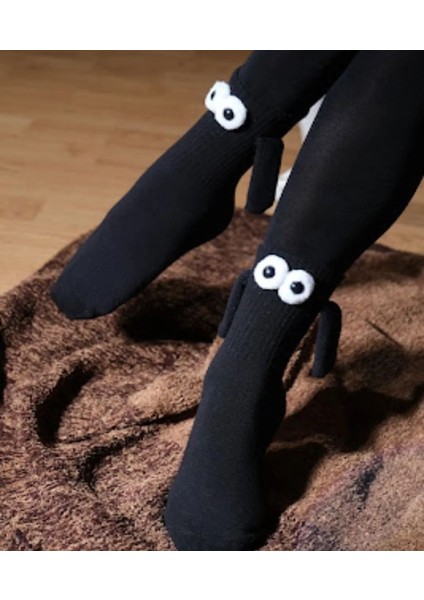 1 Çift Mıknatıslı El Ele Tutuşan Arkadaş Çorabı Unisex Siyah