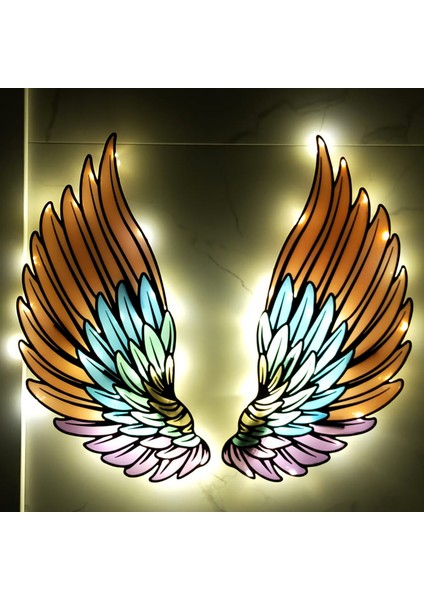 Epoksili Kişiye Özel Renkli Melek Kanadı Figürlü Tablo Dekoratif Duvar Dekorlu Gece Lambası