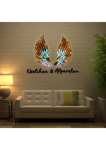 Epoksili Kişiye Özel Renkli Melek Kanadı Figürlü Tablo Dekoratif Duvar Dekorlu Gece Lambası modelleri