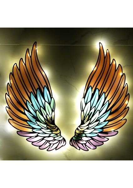 Epoksili Kişiye Özel Renkli Melek Kanadı Figürlü Tablo Dekoratif Duvar Dekorlu Gece Lambası