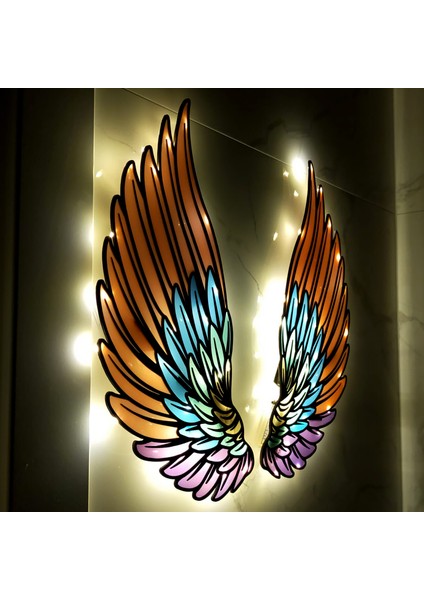 Epoksili Kişiye Özel Renkli Melek Kanadı Figürlü Tablo Dekoratif Duvar Dekorlu Gece Lambası