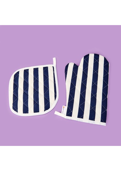 Soft Nemo Fırın Eldiveni ve Tutaç - Ekru / Lacivert - 17X28 cm + 20X20 cm