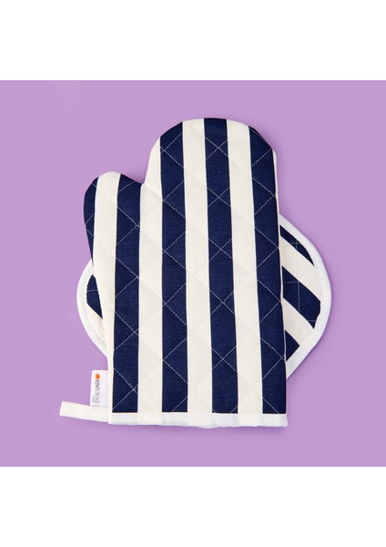 Soft Nemo Fırın Eldiveni ve Tutaç - Ekru / Lacivert - 17X28 cm + 20X20 cm modelleri