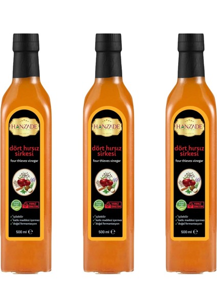 Hanzade Bitkisel Dört Hırsız Sirkesi 500 ml x 3 Adet Doğal Fermantasyon Içilebilir Katkısız Cam Şişe fiyatları