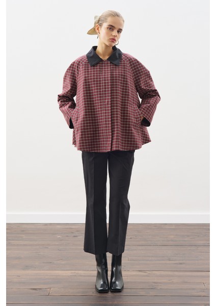 Kontrast Yakalı Trençkot Ekose