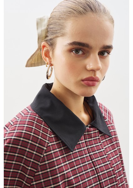 Kontrast Yakalı Trençkot Ekose