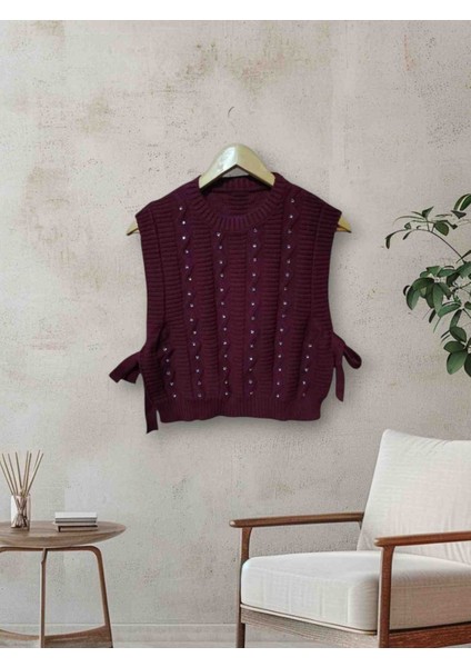 Boncuk Işlemeli Yandan Bağlamalı Bayan Süveter