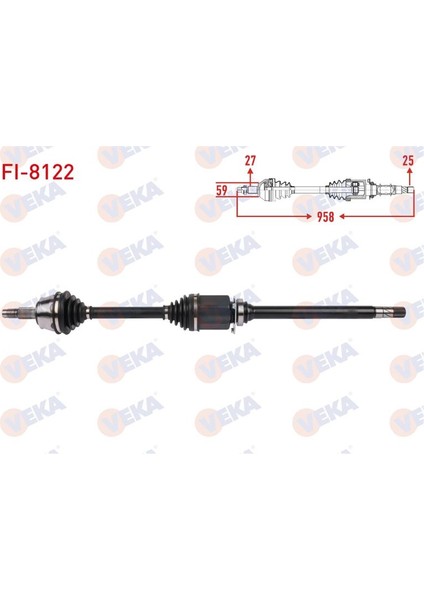 VEKA-FI-8122 - Aks Komple Ön Sag Fıat Doblo 1.6 Mjt Uzunluk 958MM