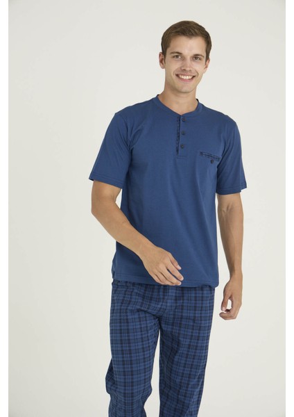 Erkek Kısa Kollu Midi Yaka Yazlık Pijama Takımı 2118