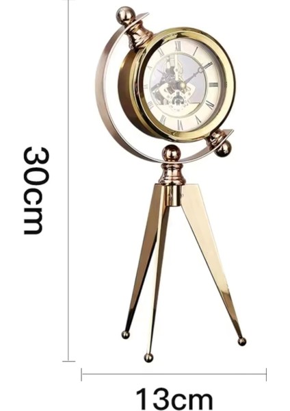 Lüks Pirinç Tripod Kamera Tasarımlı Masa Saati – Altın Renk Şık Dekoratif Saat 30 cm modelleri