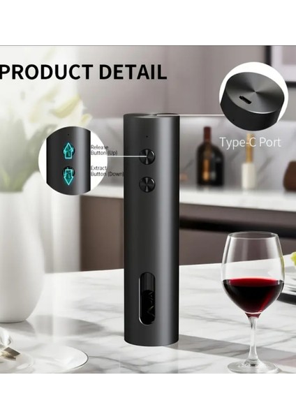 Otomatik Tirbuşon Şarap Şişe Aktarması Vakum Tıkacı ve Saklama Ünitesi ile Şarj Edilebilir Elektrikli Şarap Açacağı Tip-C Şarj ile Çalışan Otomatik Mantar Çözücü