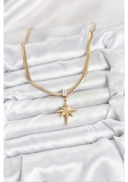 316L Çelik Zincir Gold Renk Kutup Yıldızı Model Kadın Kolye fiyatları