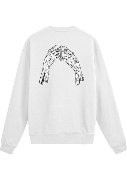 Sırt Baskılı Haç Tutucu Eller Tasarımlı Sweatshirt