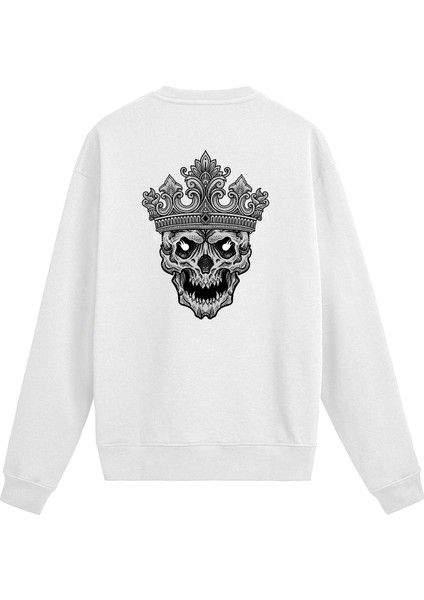 Sırt Baskılı Gotik Taçlı Kurukafa Tasarımlı Sweatshirt