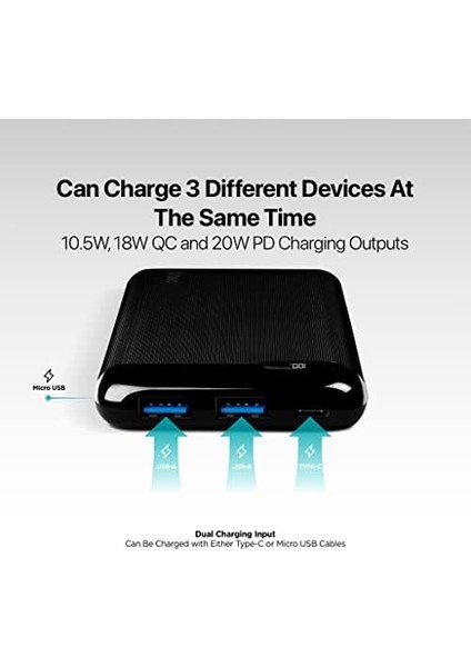 Powerslim LCD Pd 10.000 Mah Taşınabilir Şarj Aleti / Powerbank, Usb-C, Siyah modelleri