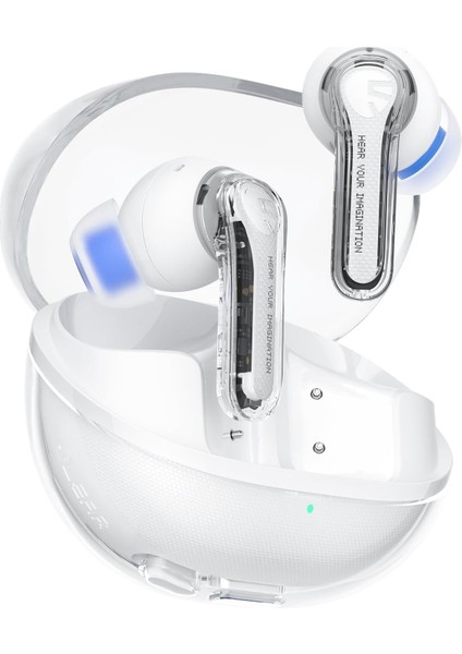 Clear Beyaz Bluetooth Kulaklık, Kablosuz Kulak Içi Kulaklık, Bluetooth 5.3, 40 Saat Oynatma Süresi, 12 mm Sürücü ve Enc&apos;li Çift Mikrofon, Net Aramalar, Oyun Modu, Uygulama Kontrolü
