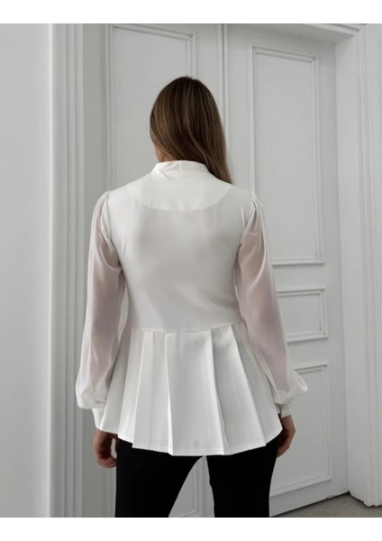 Ekru Taş Detaylı Şık Ceket Bluz