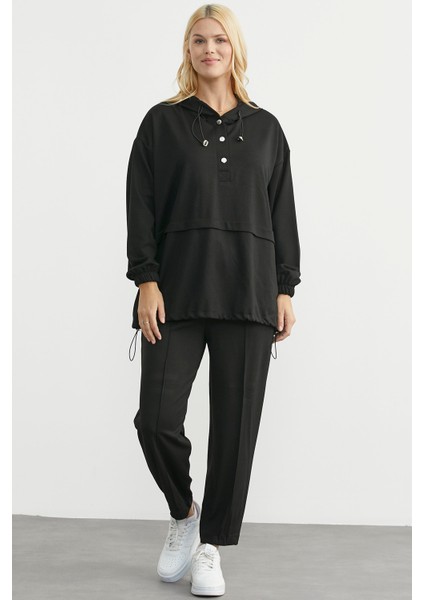 Scuba Oversize Tunik Eşofman Takım - Siyah
