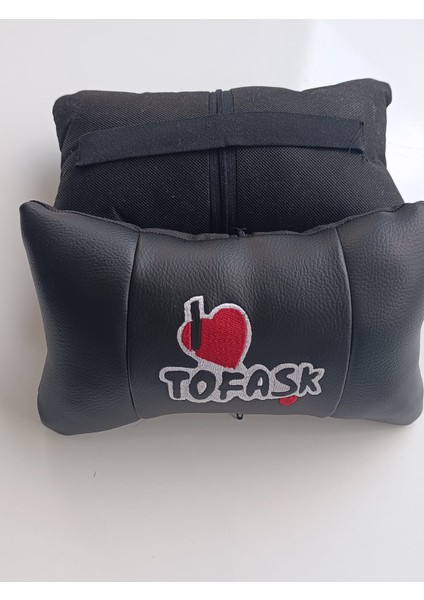 Tofaşk Kırmızı Renk Nakışlı Ortopedik Suni Deri Oto Boyun Yastığı modelleri