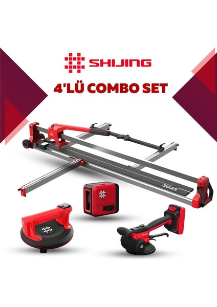 Shıjıng Tools Manuel Kesici Dijital Vantuz Fayans Vibratörü ve Lazer Metre 4'lü Pro Set