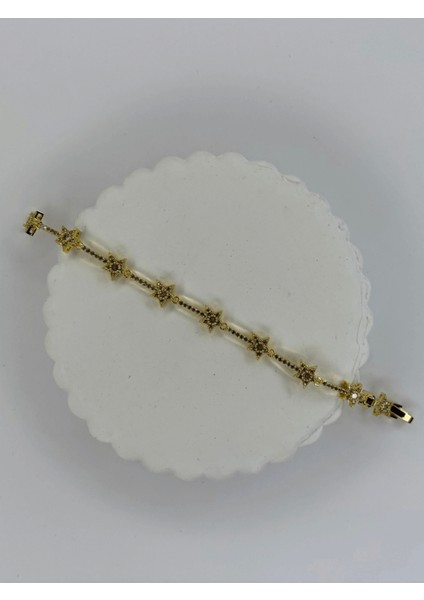 Etrafı Taşlı Yıldızlarla Çevrili Parlak Gold Bileklik
