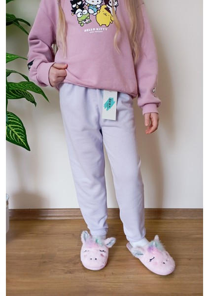 Çocuk Lila 2 Iplik Paçası Lastikli Eşofman Altı modelleri