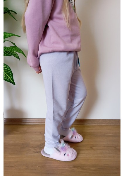 Çocuk Lila 2 Iplik Paçası Lastikli Eşofman Altı