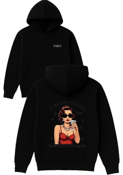 If Im Problem Tasarım Baskılı Oversize Siyah Kapüşonlu Sweatshirt