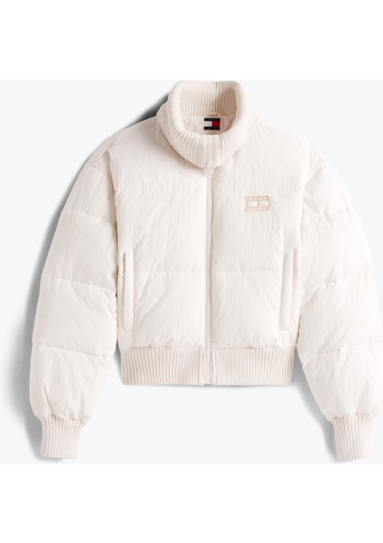 Crop Ribbed Detail Puffer Kadın Beyaz Mont.ybh indirimleri